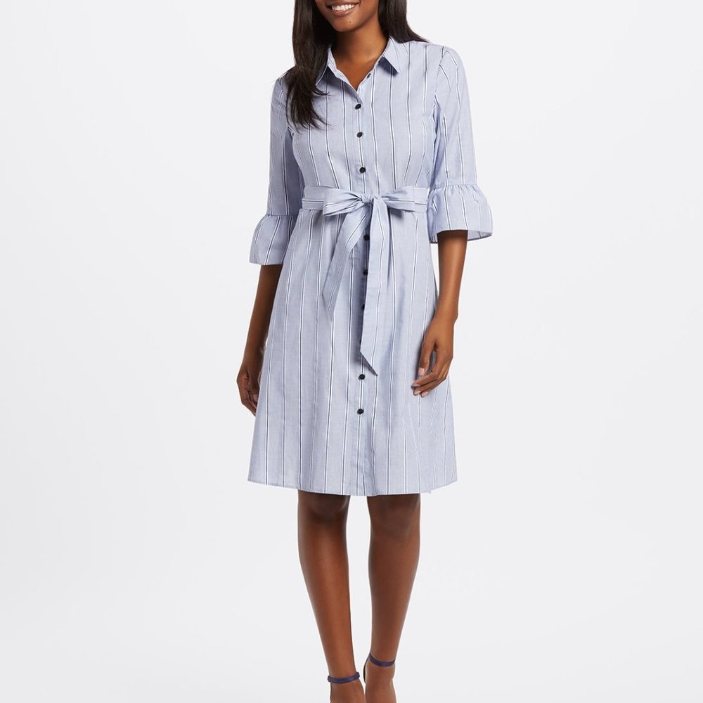 Draper James Striped Ruffle Shirt Dress 10 EUC